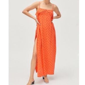 Urban Outfitters Orange Sleeveless Linen Blend Romper Maxi Dress